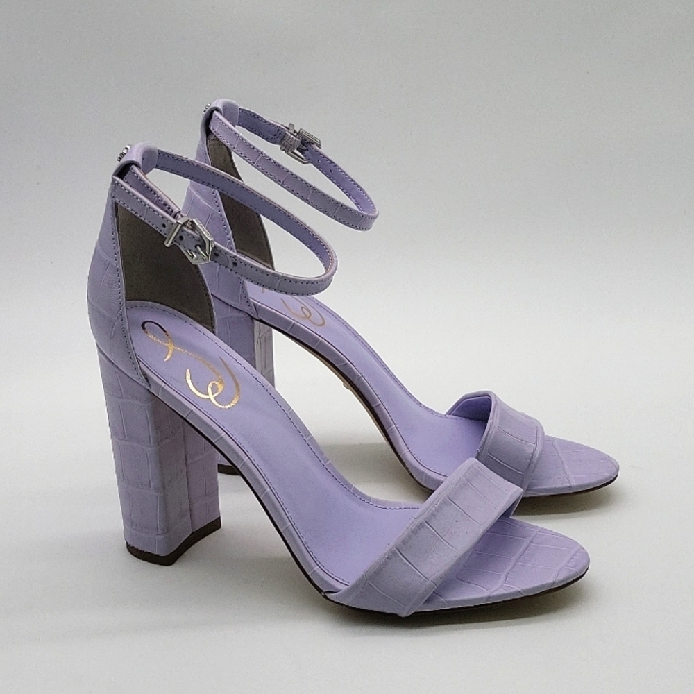 784- Sam Edelman Yaro Lilac Croc Embossed Leather Block Heel Sandals 7.5 M NWT - Picture 3 of 12